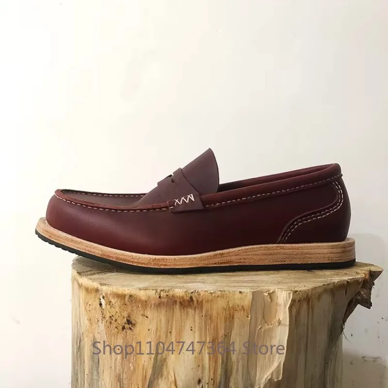 Handmade Genuine Leather Slip on Loafers Men's Shoes Sewing Craftsmanship Business Casual Leather Shoes Male Dress Oxfords