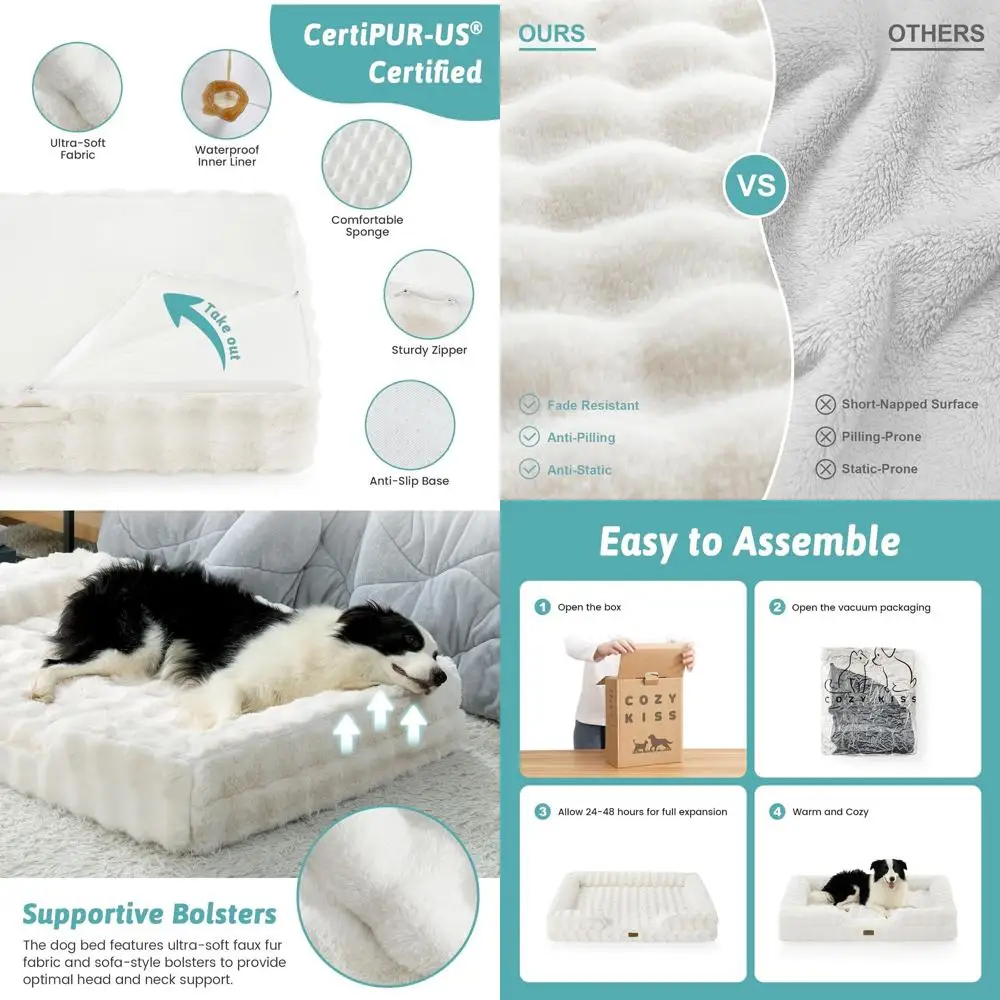 

Большая ортопедическая кровать для собак, плюшевый диван из искусственного меха, XL 44x32x7, бежевый, противоскользящий, съемный моющийся чехол