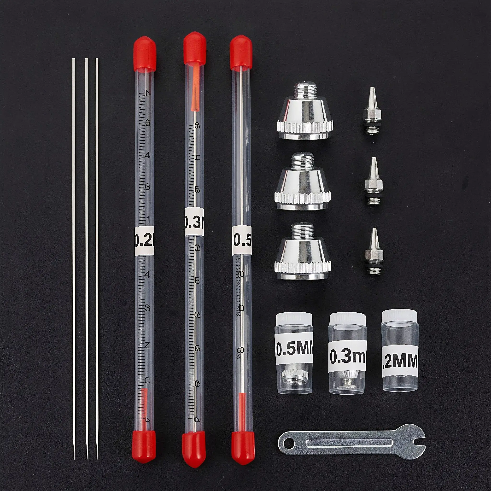 1Set Complete Airbrush Replacement Part Kit Stainless Steel Nozzles Needles Caps Wrench Included for Airbrush Repair Painting