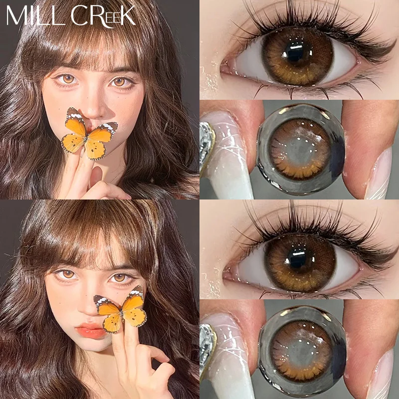 Mill Creek 2Pcs New Colored Contacts Lenses with Myopia Yearly Brown Lens Soft Fashion Colored Cosmetics Natural Beauty Pupils