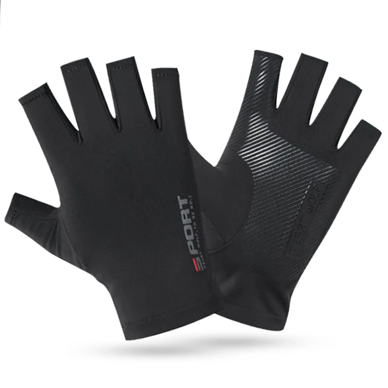 Guantes de medio dedo transpirables de seda de hielo, antideslizantes, para pantalla táctil de bicicleta