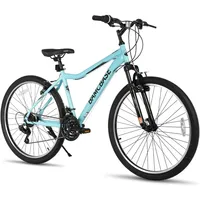 Hiland 26 Inch Women’s Mountain Bike, 21 Speed Steel Frame Adult Bicycle, Man MTB Bikes with Suspension Fork, Purple Green White