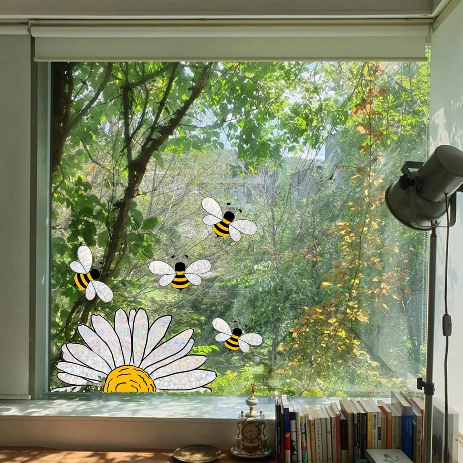 Sunflower Bee Window Clings Colorful Static Stickers for Glass Home Office Classroom Decor 30x40cm PVC Reusable