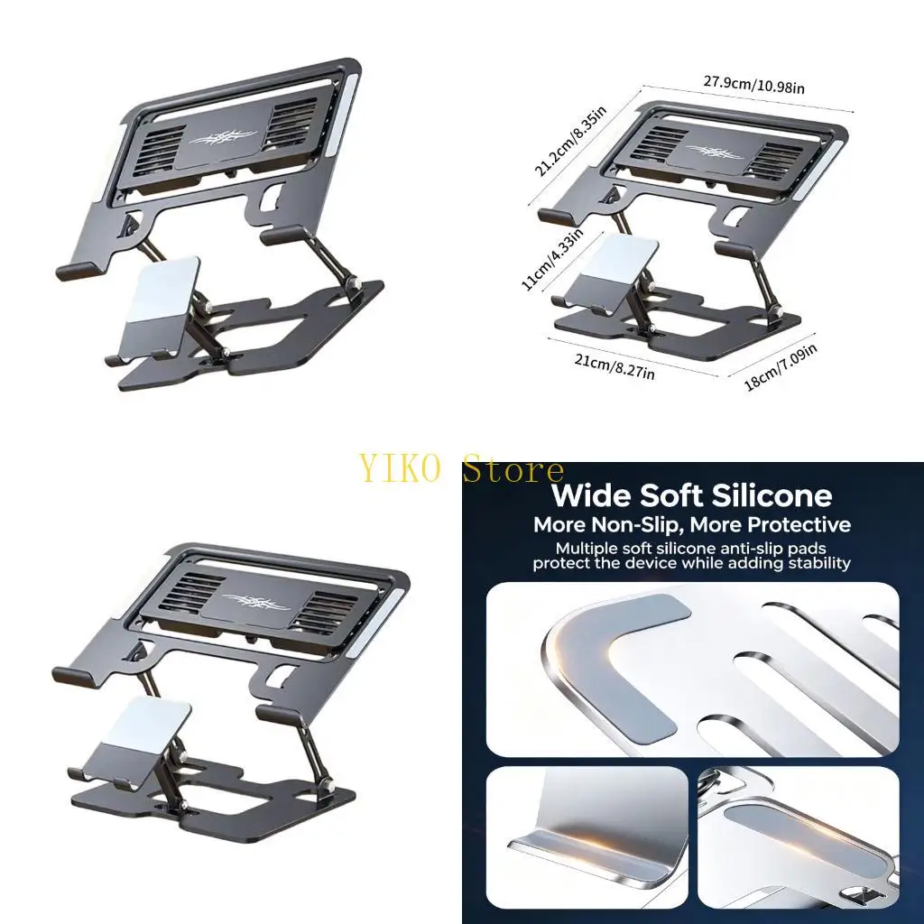 K32C Ergonomic Laptop Cooling Stand for Desk Use, Phone Holder Support and Center Cooling Panel for Office Viewing and Study