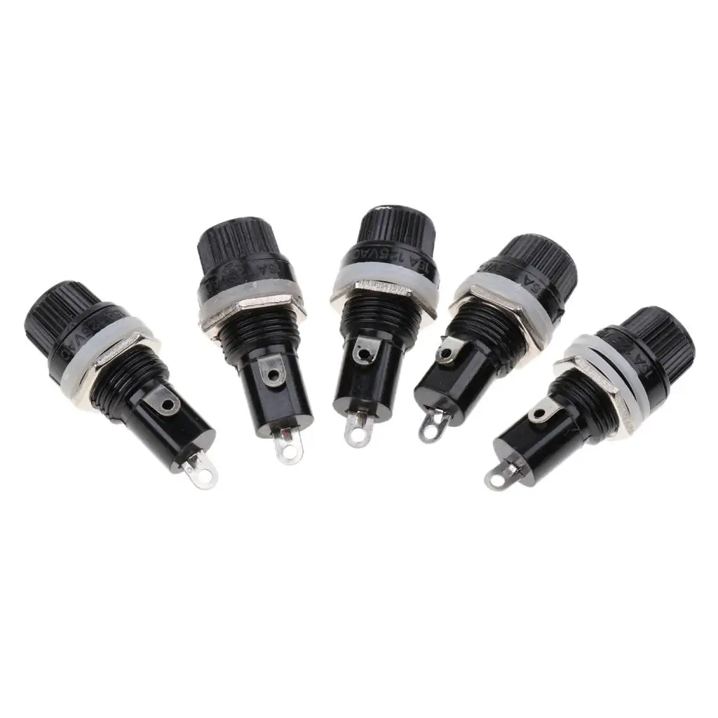 5 Pieces 125V/15A 250V/10A 12mm Thread Screw Cap Panel Mounted Fuse Holders