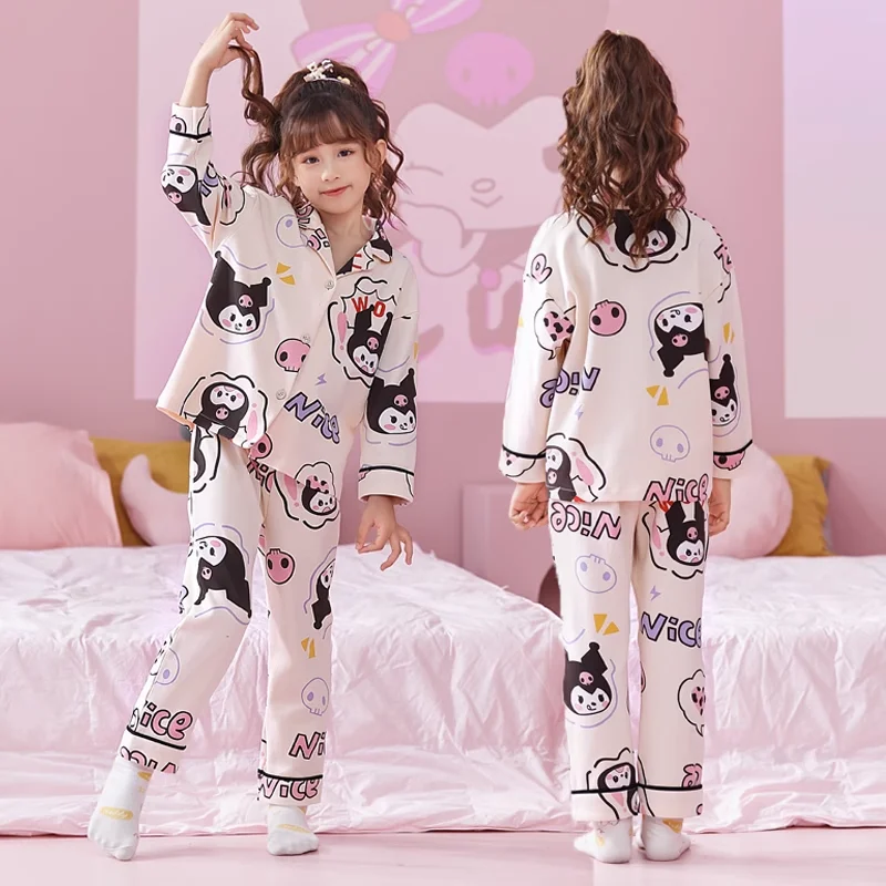 

Children's kawaii Sanrio My Melody long-sleeved pajamas set cartoon anime character mother and baby kuromi pattern student lapel