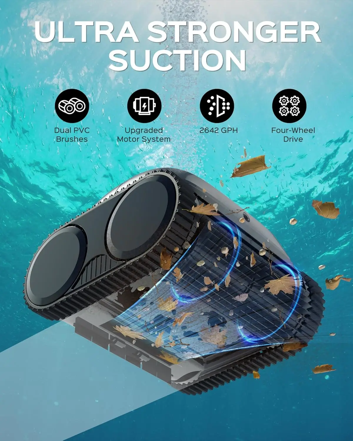 Robotic Pool Cleaner for In Ground Pools up to 65 FT in Length, 150mins Runtime, Cordless Pool