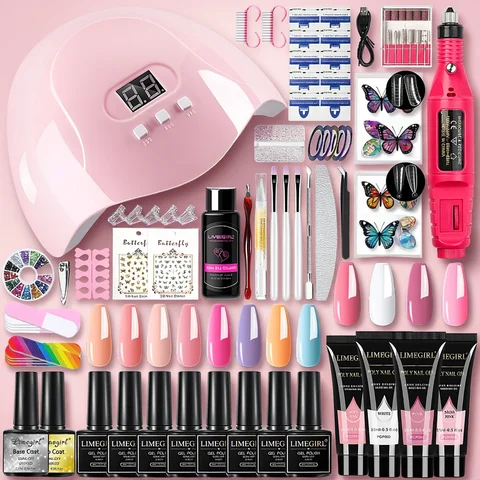 LIMEGIRL Nail UV Gel Polish Set With UV Lamp And Drill Machine Base&Top Coat for Manicure Gel Nail Polish Soak Off Acrylic Kit