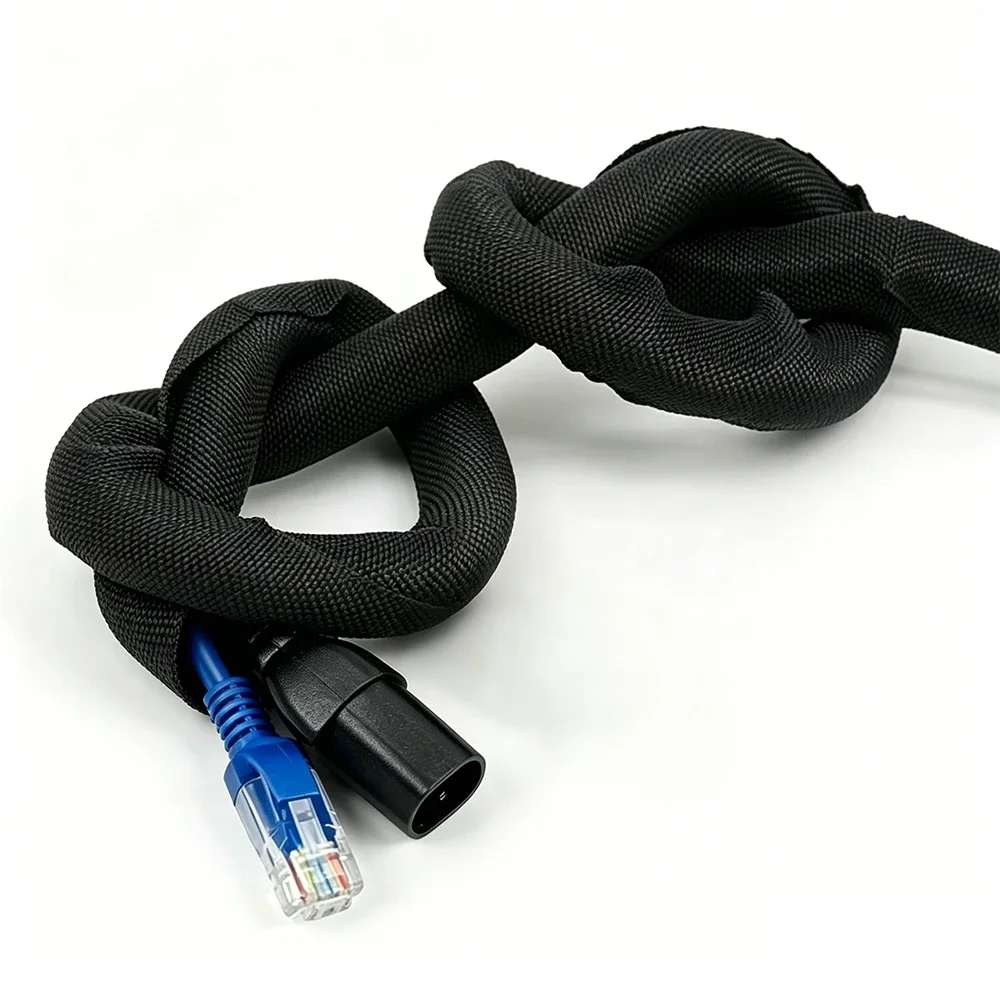 Black Self-Closed Cable Sleeve 3mm ~ 50mm PET Braided Insulated Wrap Sheath Split Wire Organizer High Protection Sleeving