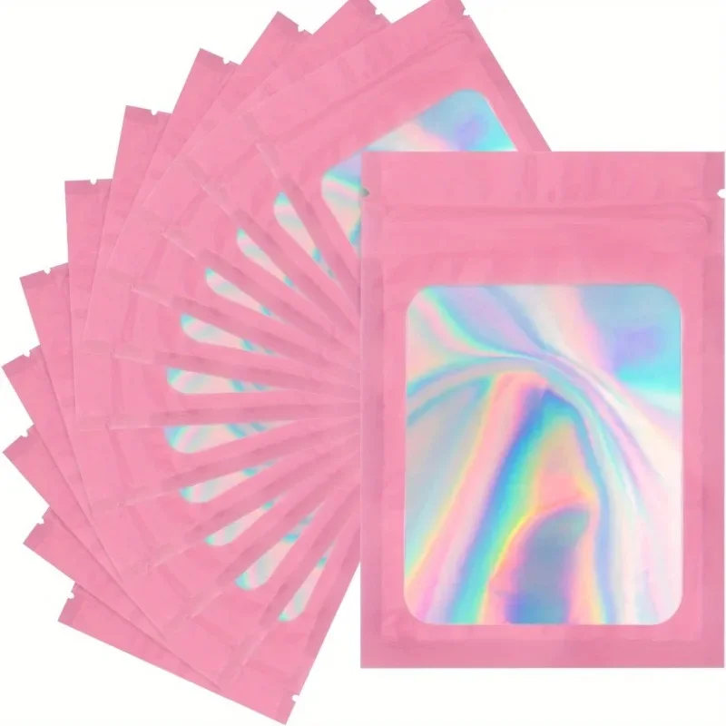 50pcs/lot Thicken Ziplock Bags Holographic Laser Color Plastic Pouch For DIY Jewelry Retail Storage Pouch Zip Lock Bag NO Hole