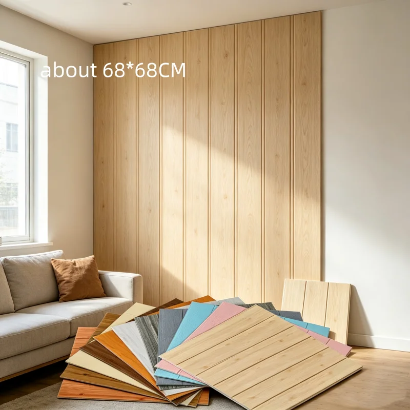 3D Wood Slat Wall Panels Self‑Adhesive Acoustic Sound Absorbing Panel Peel And Stick Wall Decor For Living Room Bedroom Office