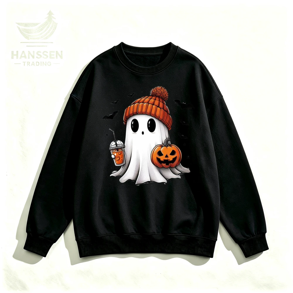 Cute Ghost Pumpkin Bucket Drink T Shirt Unisex Halloween Trick or Treat Graphic Print Short Sleeve Casual Autumn Girlfriend Gift