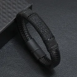 Trendy Leather Bracelet Homme Punk Men Bangle Gift For Husband Hiphop Rock Charm Braclet Pulsera Hombre Mirco Magentic Brazalete