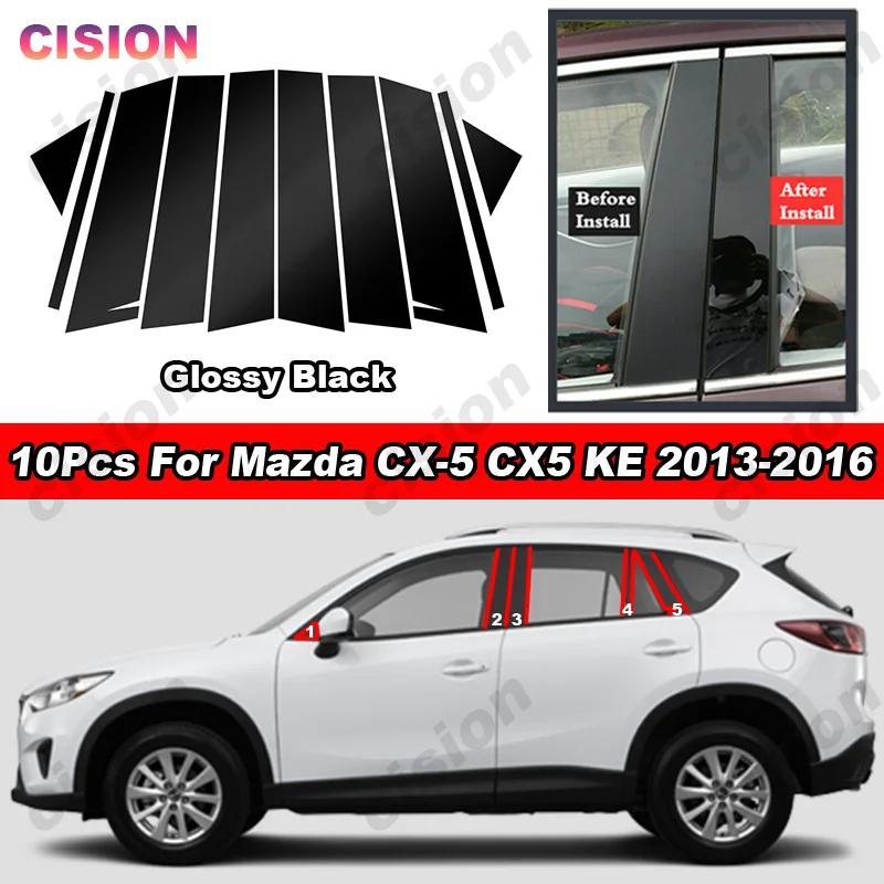 Image of Glänzende Kohlefaser, verchromt, schwarz, Tür, mittlere Säule, Fenstermitte, B-C-Säulen, Pfostenabdeckung, Zieraufkleber für Mazda CX5 KE 2013–2016