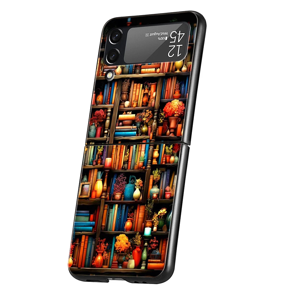Read Books illustration Hard PC Phone Case For Samsung Galaxy Z Flip 6 5 4 Black Cover For Galaxy Z Flip 3 Foldable Shockproof – Detail 2
