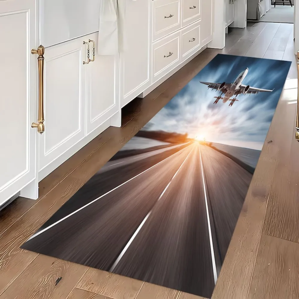 Aviation Themed Kids Runway Rug Non Slip Play Mat for  Bedroom Nursery Living Room Airport Design Carpet Washable Decor