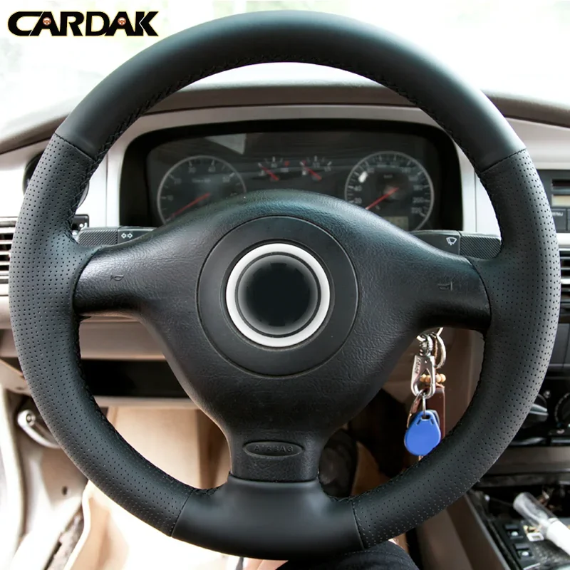 CARDAK Black Artificial Leather Steering Wheel Cover for Volkswagen Golf 4 1998-2004 Passat B5 1996-2005 Polo Seat Leon