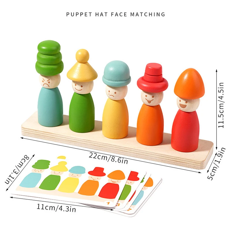 Wooden Emotion Stackable Toy, Hand-Eye Coordination Fine Motor Skills Training Color Recognition Stacking Game, Christmas Gift