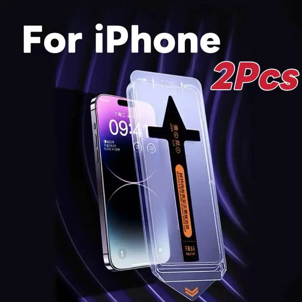 2pcs Tempered Glass Screen Protector for iPhone 17/16/15/14/13/XS/XR/Pro/Max Easy Install Anti-Scratch Film