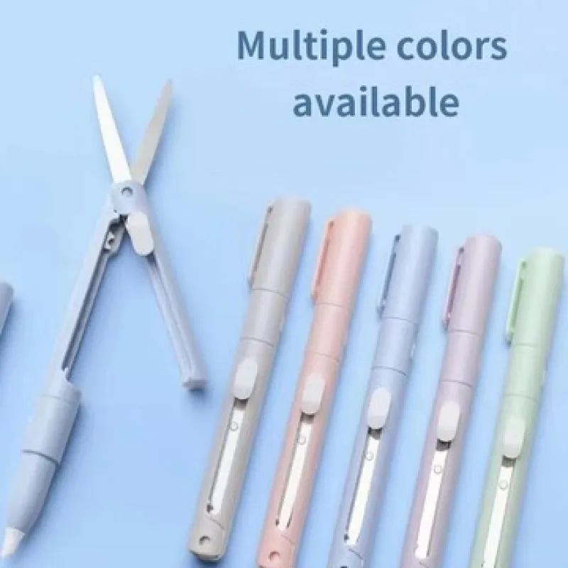 1pc Mini Portable Scissors Paper Cutter Knife 2 In 1 Multifunctional Pocket Pen Shape Scrapbooking Carving Cutting Art Tools