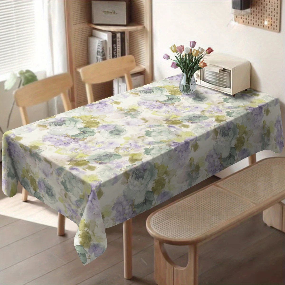 Vintage Floral Pattern Polyester Tablecloth - Decorative Table Cover for Dining Table, Stylish Home Party Decoration