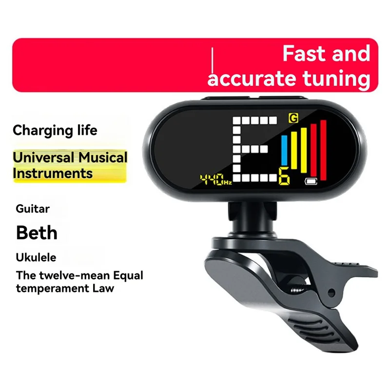 B72A موالف الغيتار باس موالف ET-10 شاشة ملونة عرض موالف قابلة للشحن مع قاعدة تركيب مزودة بمشبك للجيتار الكهربائي باس القيثارة V #2