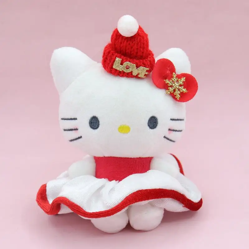 Hello Kitty pop sleutelhanger Sanrio knuffels Anime zwart lederen kerstsjaal Kt speelgoed schattig meisje hanger Kawaii kerstcadeau