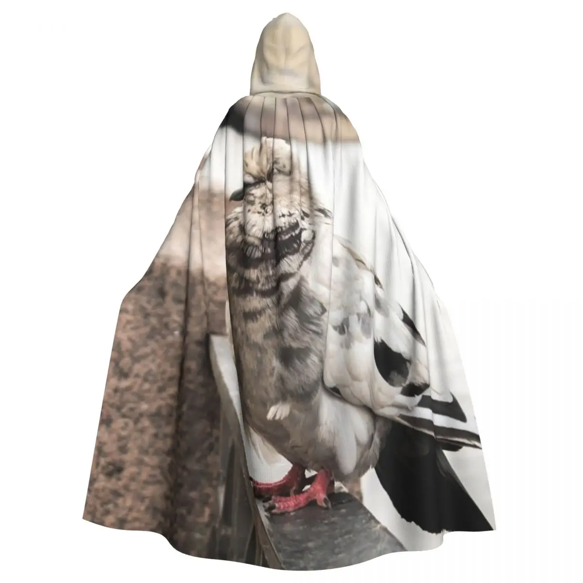

White And Gray Bird Pigeon On The City Long Hooded Cloak Witch Costume Cosplay Cape HalloweenVampire Adult Unisex