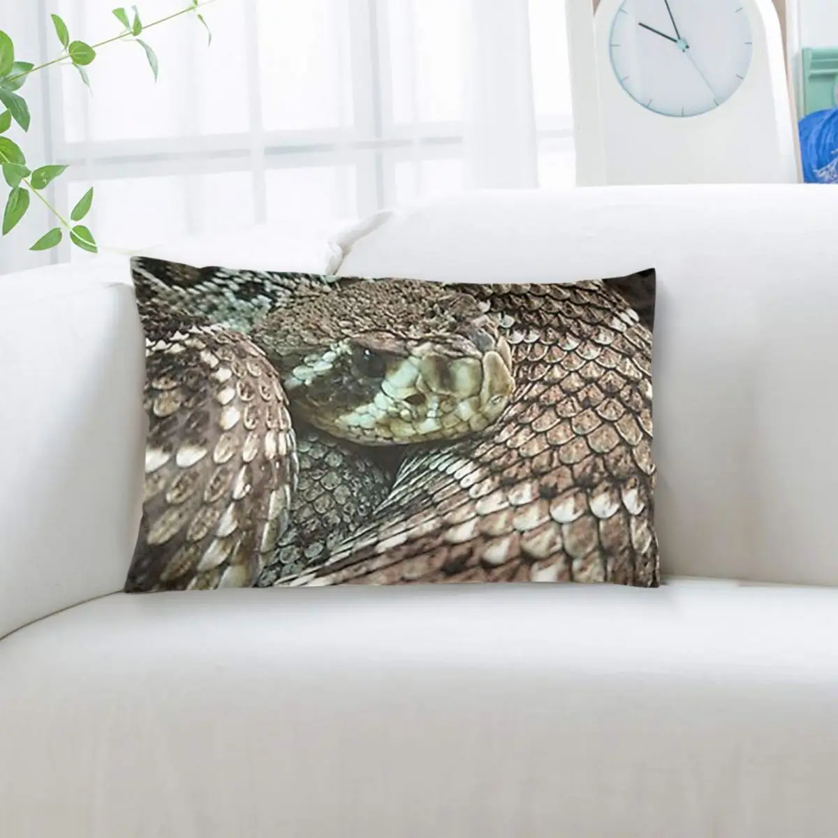 Snake, Coiled Diamondback Rattlesnake Rectangle Pillowcase Cushion Cover Decorative Bedroom Bed Home Comfort Throw Pillow