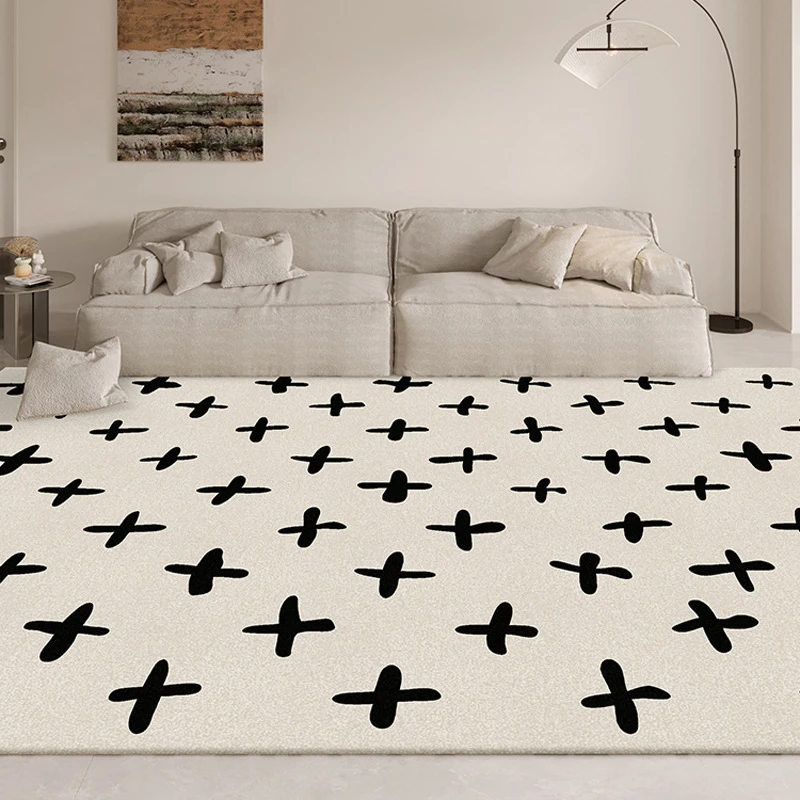 Black Beige Cross Pattern Carpet Comfortable Soft Bedroom Decorative Rug Geometric Art Rug Luxury Large Size Living Room Carpets