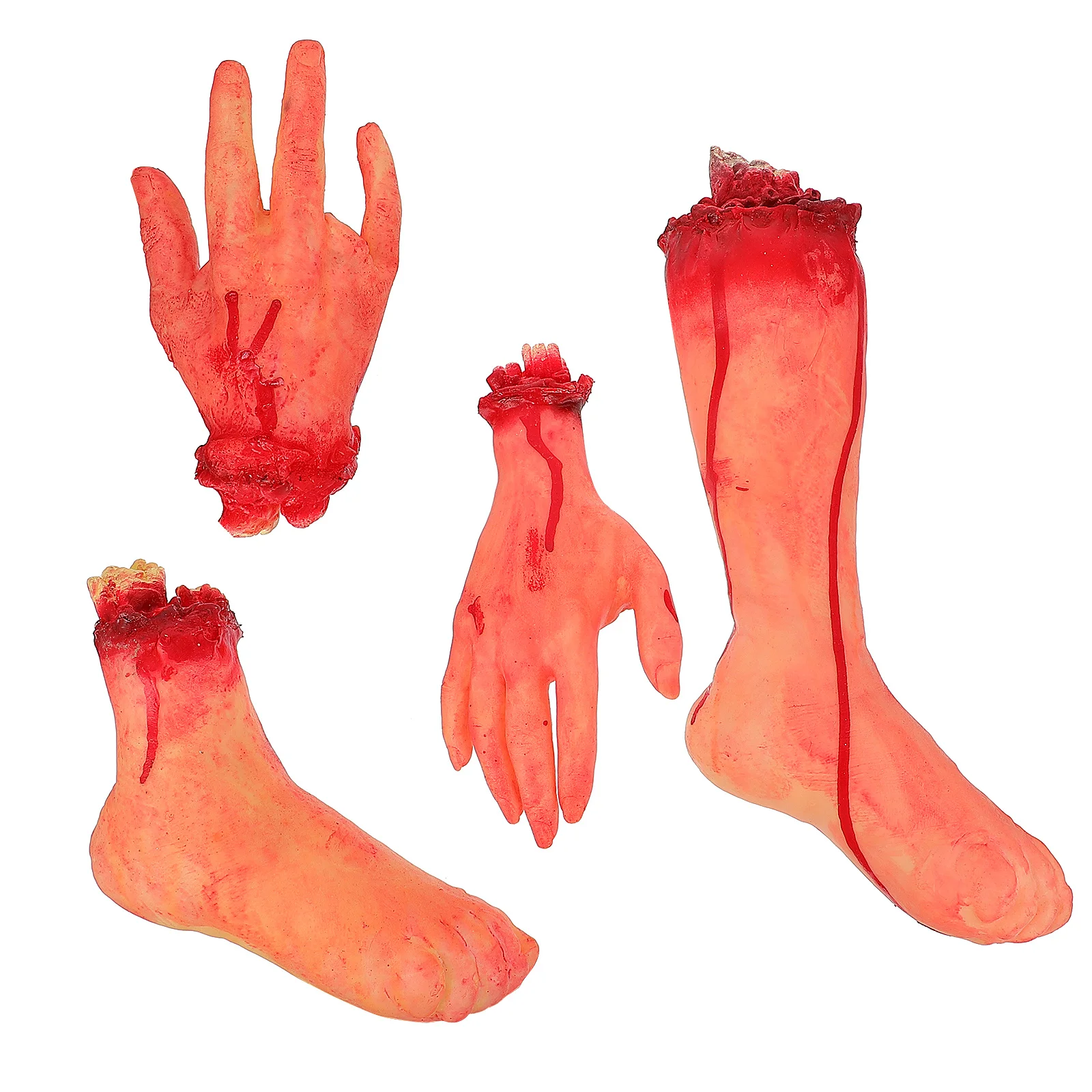 Ensemble de pieds et mains coupées réalistes, 4 pièces, décoration de farces d'halloween, parties du corps sanglantes, accessoire de Simulation de membres en vinyle, décor effrayant