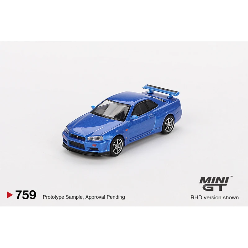 MINIGT 759 In Stock 1:64 Skyline GTR R34 V SPEC Bayside Blue Diecast Diorama Model CollectionToys