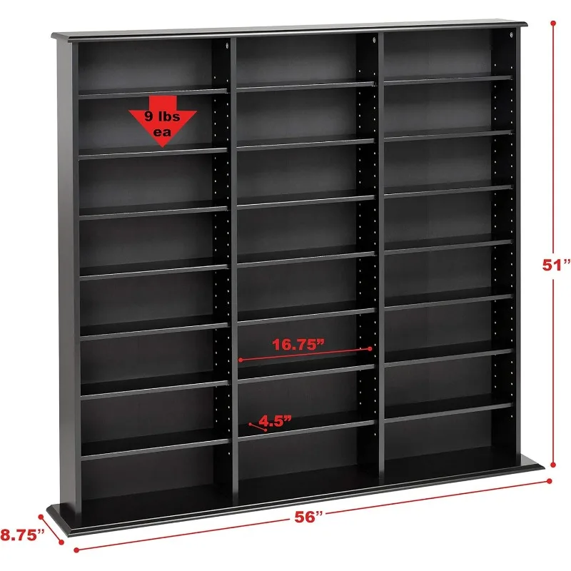 Prepac Triple Width Wall Storage, Black