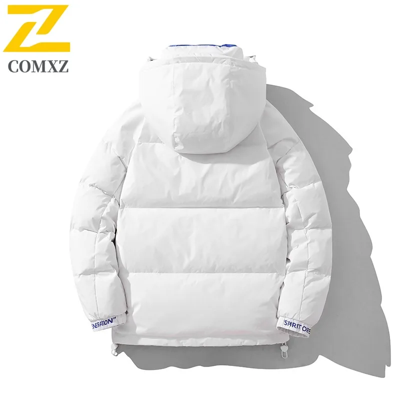 COMXZ 2025 Mens Winter Stand Collar solid color Puffer cotton-padded Jacket Thickened Youth Coat outdoor waterproof Windbreaker