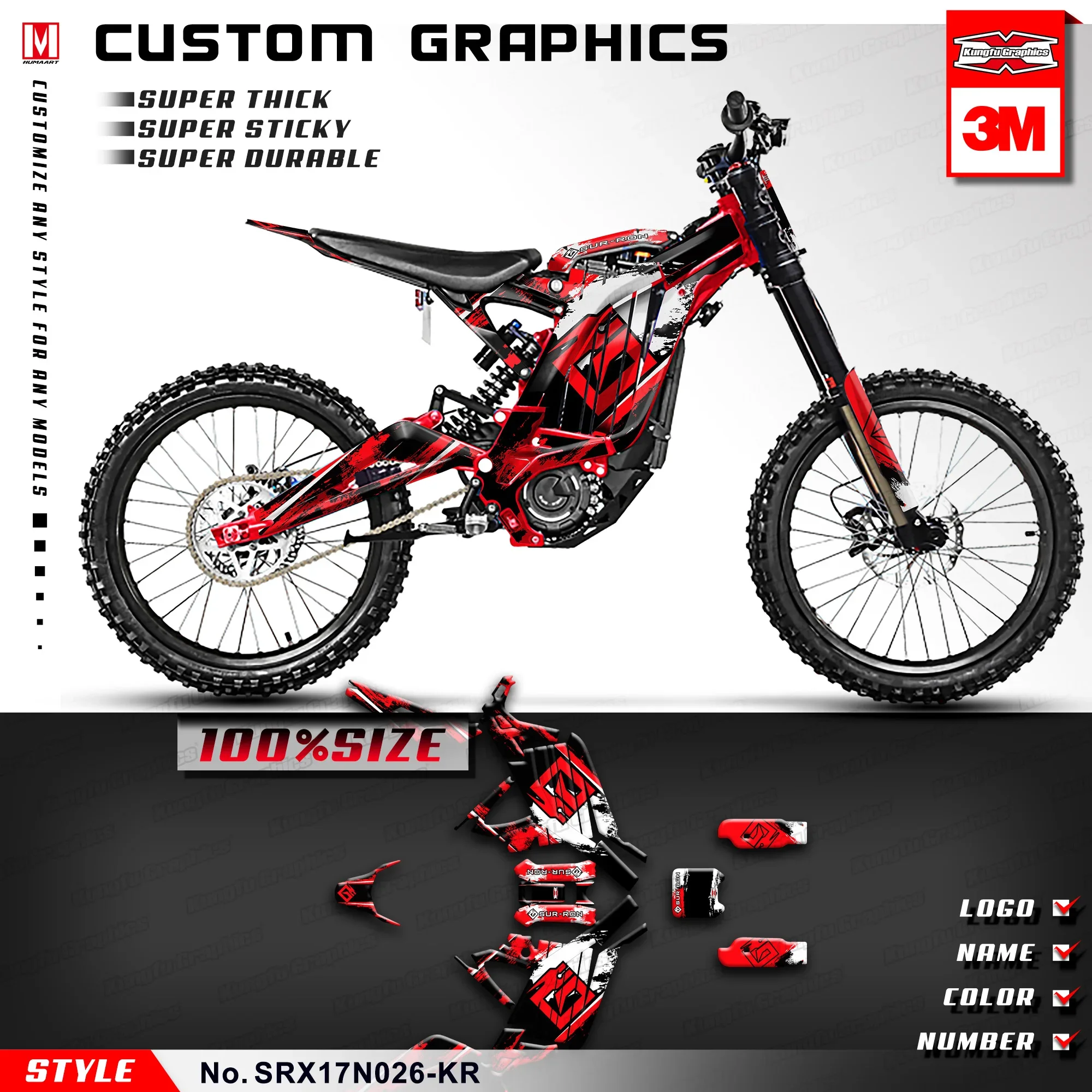 

KUNGFU GRAPHICS Personalized Stickers Vinyl Wraps for Light Bee X Dirt eBike, Red (Style NO. SRX17N026-KR)