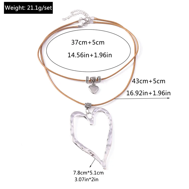 Aihua Wachsleder-Seil Großer Herzanhänger Halskette für Damen Choker Statement-Schmuck für Partys und Geschenke – Detail 6