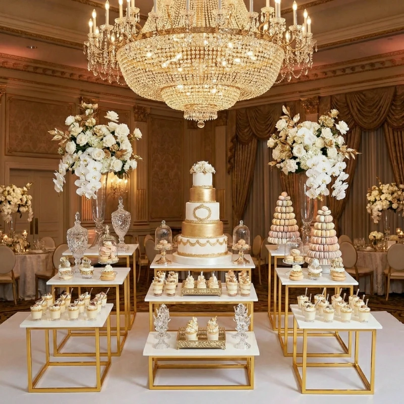 

18 Piece Acrylic Trays Wedding Cake Stand Dessert Buffet Sweet Food Cupcake Holder for Banquet Tea Break Candy Metal Table Decor