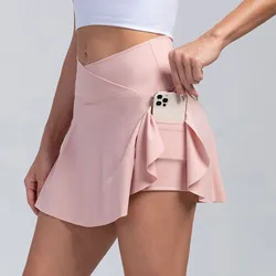 2024 hot sale Women's Sports Short Skirt Yoga Shorts Skirt With pocket Tennis Skirts Outdoor High Waisted Yoga Skirt faldas