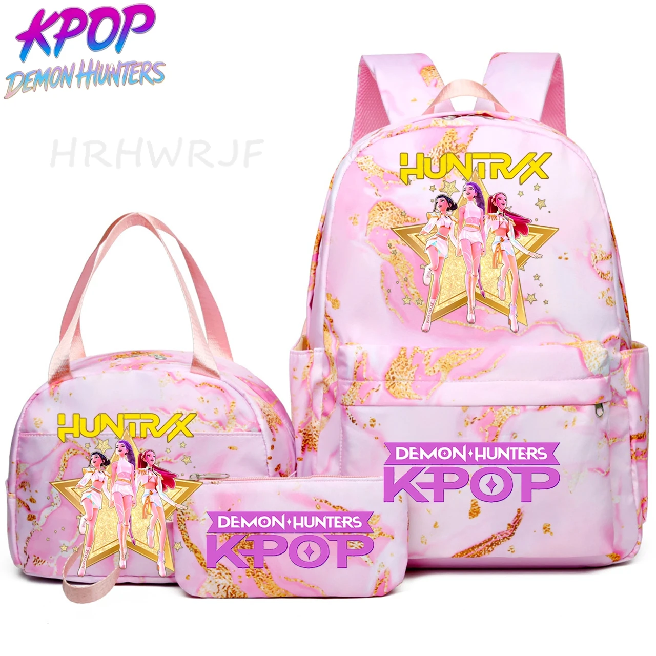 Nova Mochila HUNTR/X KPop Demon Hunter Rosa 2026 para Adolescentes, Mochila Escolar de Grande Capacidade com Bolsa de Ombro, Mochilas de Viagem para Uso Diário