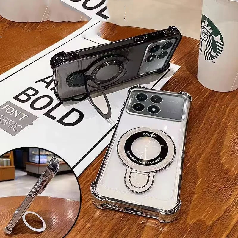 Magnetic Ring Stand Protection Coverfor Xiaomi Redmi K90 K80 K70 K60 Pro Max Ultra Four-Corner Electroplated Transparent Case - view 3