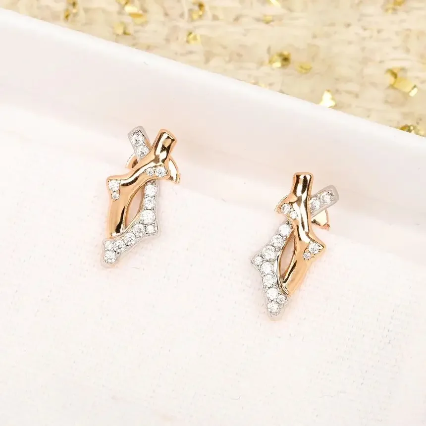 

Europe Designer Brand Top Quality Two Colour Silver Rose Gold Crystal Earring Women Luxury Jewelry Trend