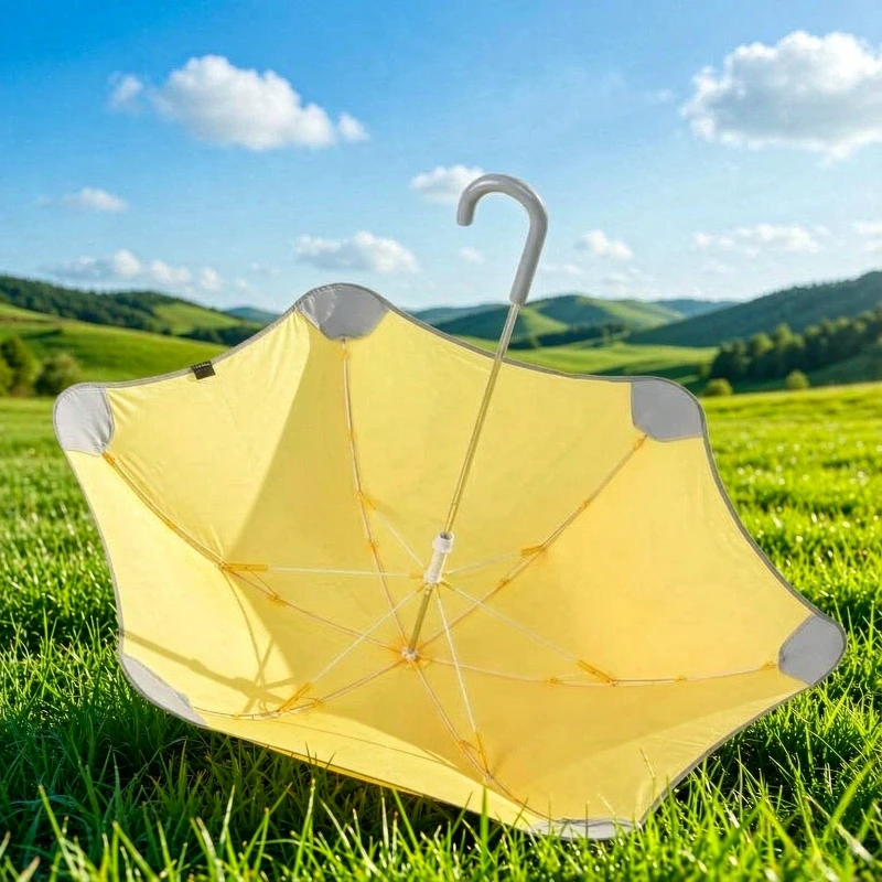 Kids Long Handle Umbrella Round Tip Safety Super Lightweight Yellow Rain Umbrella with Case for Boys Girls School Gift 아동 장우산