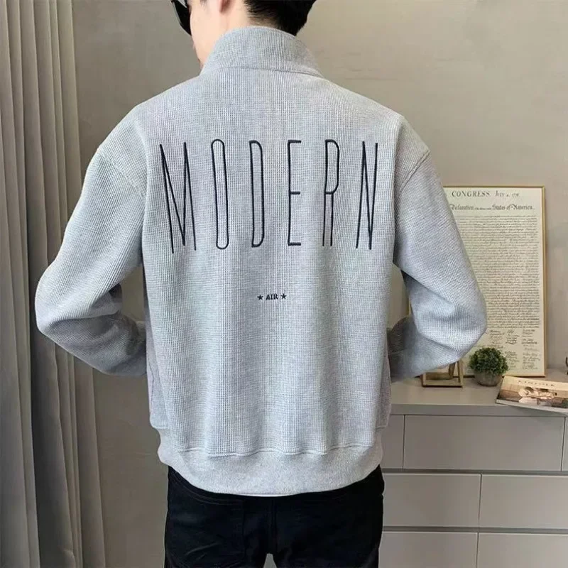 Hoodieless Pullover Graphic Sweatshirt For Men Full Zip Up Top Harajuku Fashion Male Clothes Cotton Wholesale Offers New In