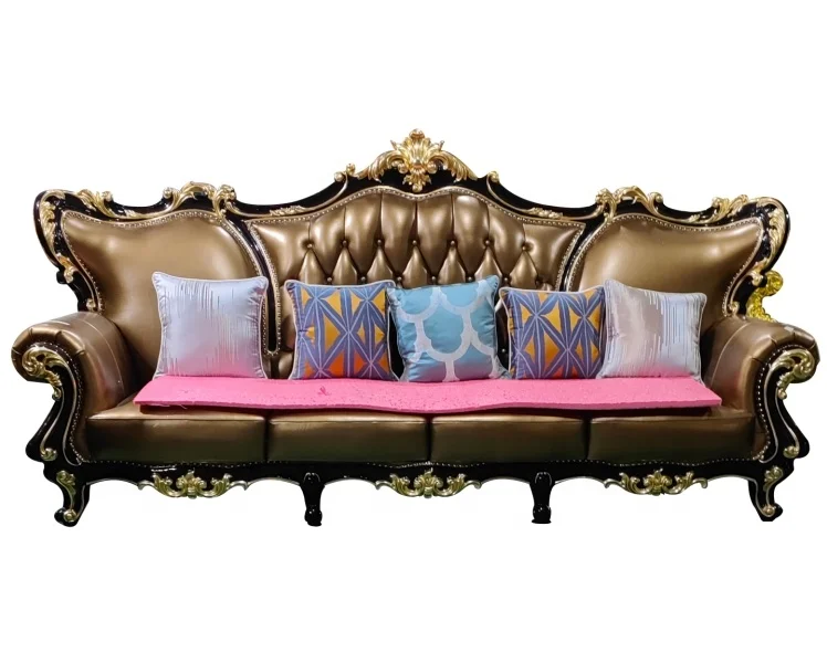 

*# European Style Classic Living Room Furniture Couch Set Luxury Carved Solid Wooden Genuine Leather Sofa