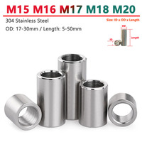 M15 M16 M17 M18 M20 304 Stainless Steel Bushing Washer Gasket Unthreaded Round Hollow Standoff Spacer Sleeve OD 17-30mm