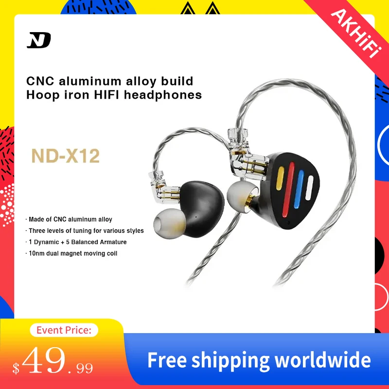 

ND X12 Gaming Earbuds 10MM Dynamic Driver+5BA Hybrid HiFi Stereo Noise Isolating IEM Wired Earphones With 2Pin Detachable Cable