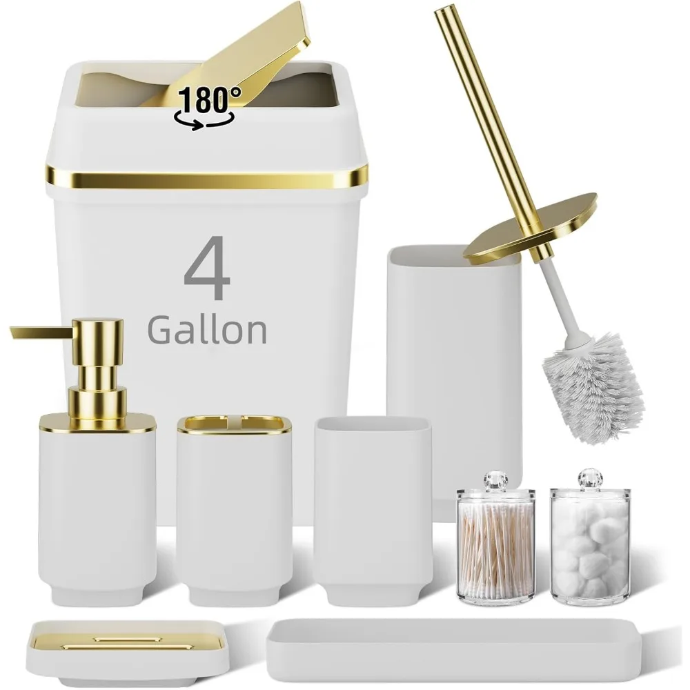 

Набор аксессуаров для ванной комнаты, 9 шт., белый набор для ванной комнаты, набор аксессуаров для ванной комнаты в комплекте с мусорным баком, держателем для зубных щеток, мыльница