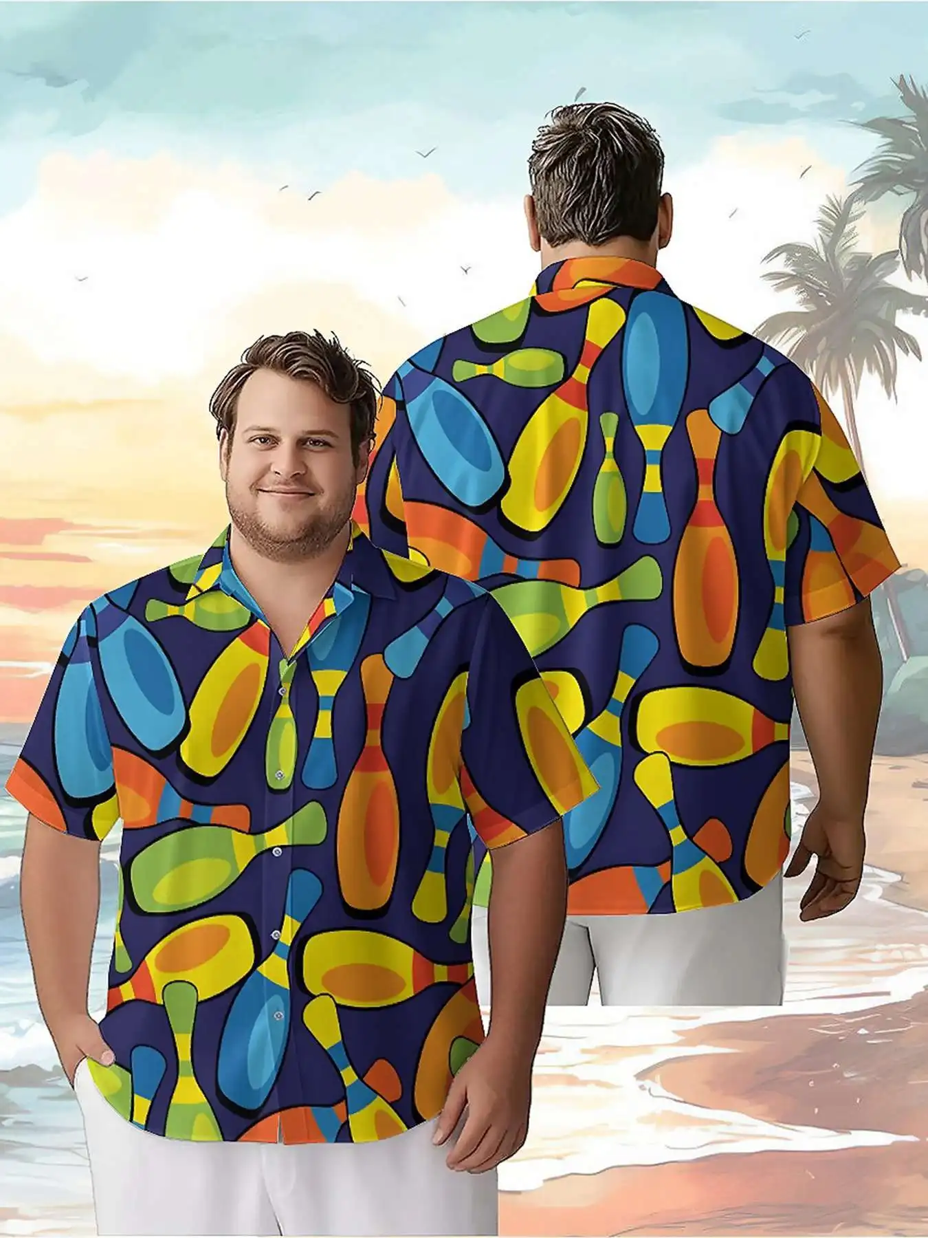 

Men's Plus Size Hawaiian Shirts Colorful Bowling pattern,New in Summer Fashion Tops,Hip Hop Rock Streetwear