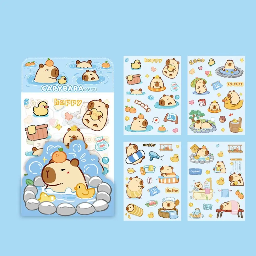 4 Pcs/bag Creative Cartoon Capybara Sticker Aesthetic Waterproof Capybara Ledger Material Cute Inspirational