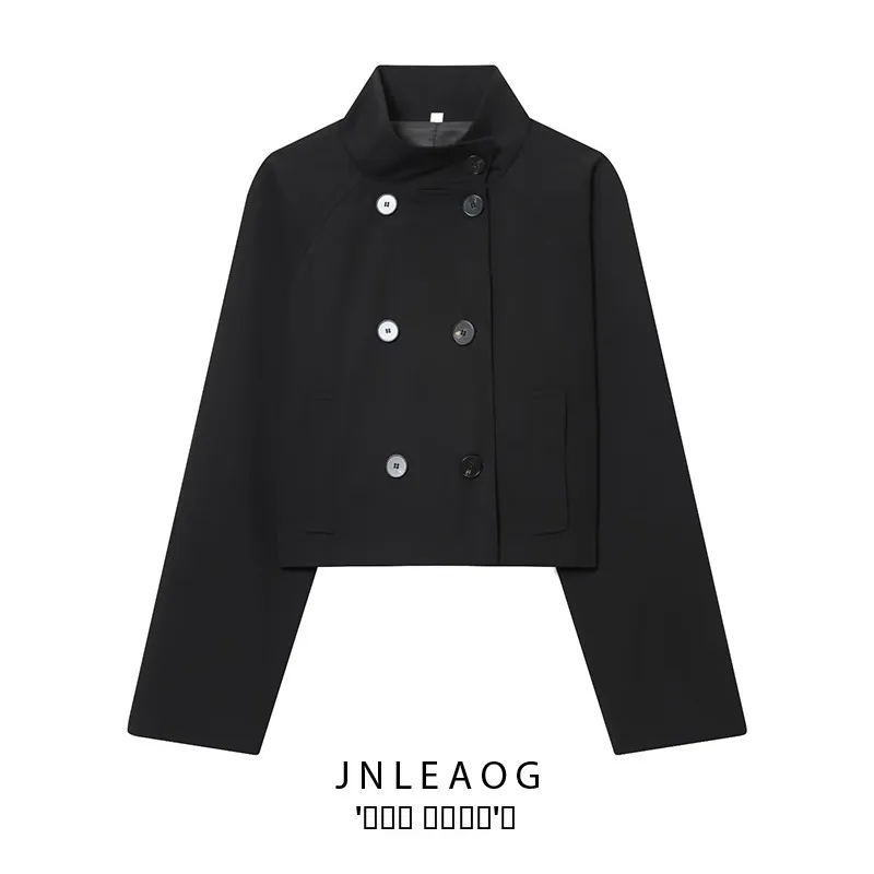 

JNLEAOG Faionable ort Double-Breasted Women's Jaet Autumn New Sle Versatile Polyester Fiber Long Sve Stand Collar